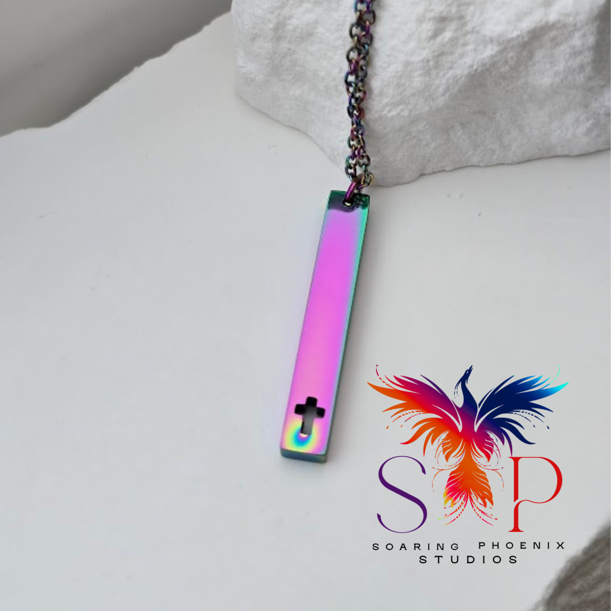 Cross Cutout Bar Necklace