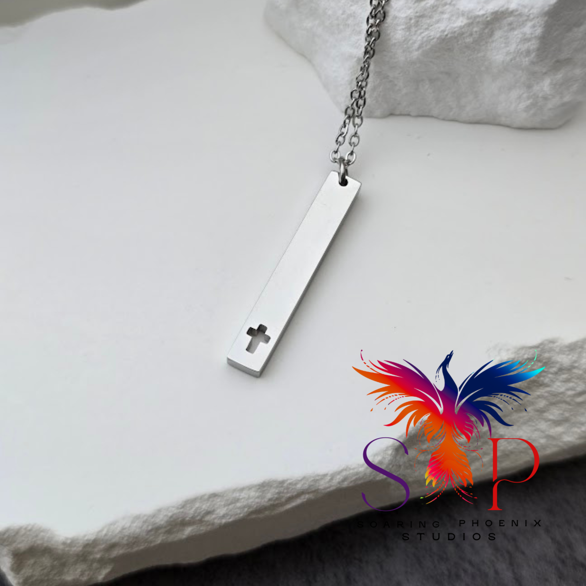 Cross Cutout Bar Necklace