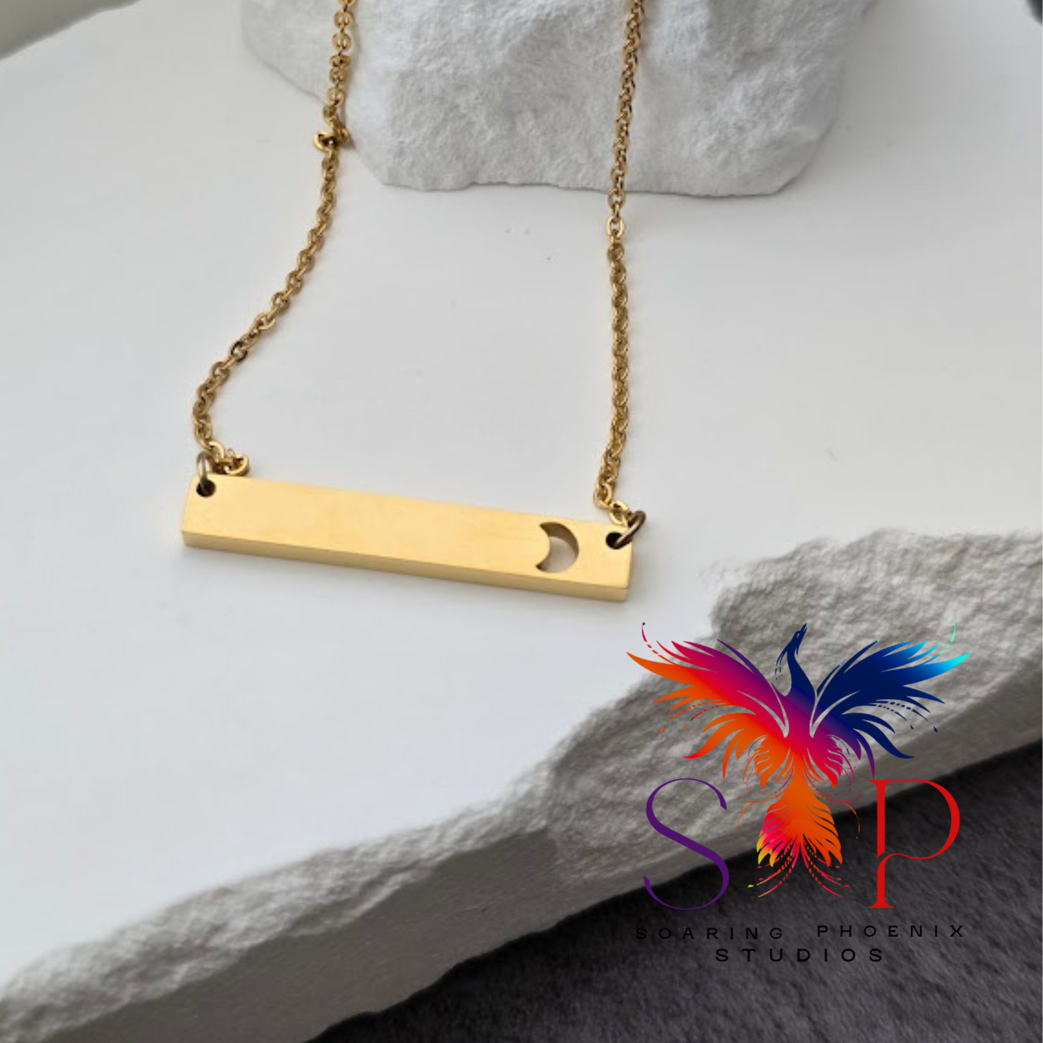 Moon Cutout Bar Necklace - Personalized