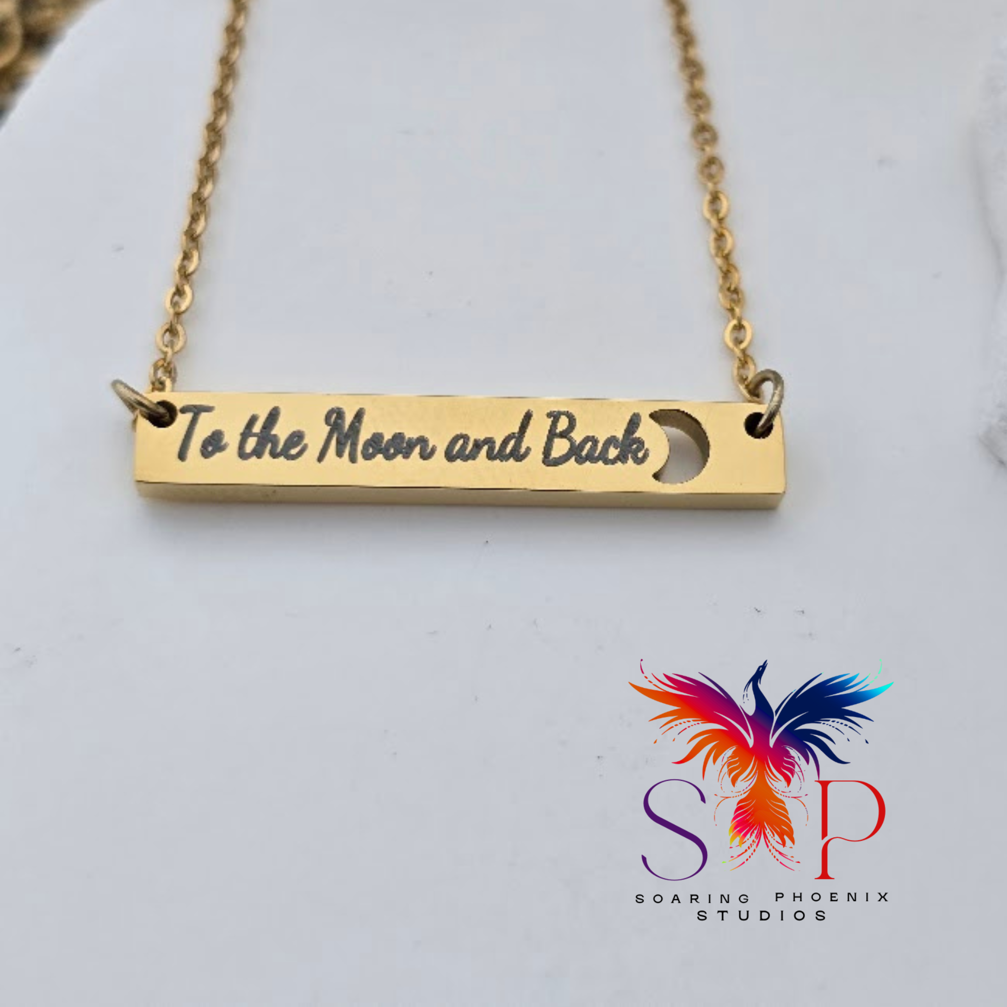 Moon Cutout Bar Necklace - Personalized