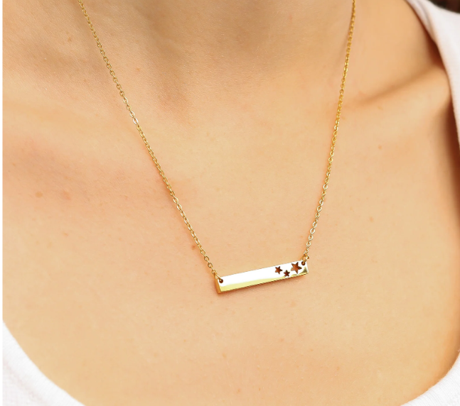 Stars Cutout Bar Necklace - Personalized