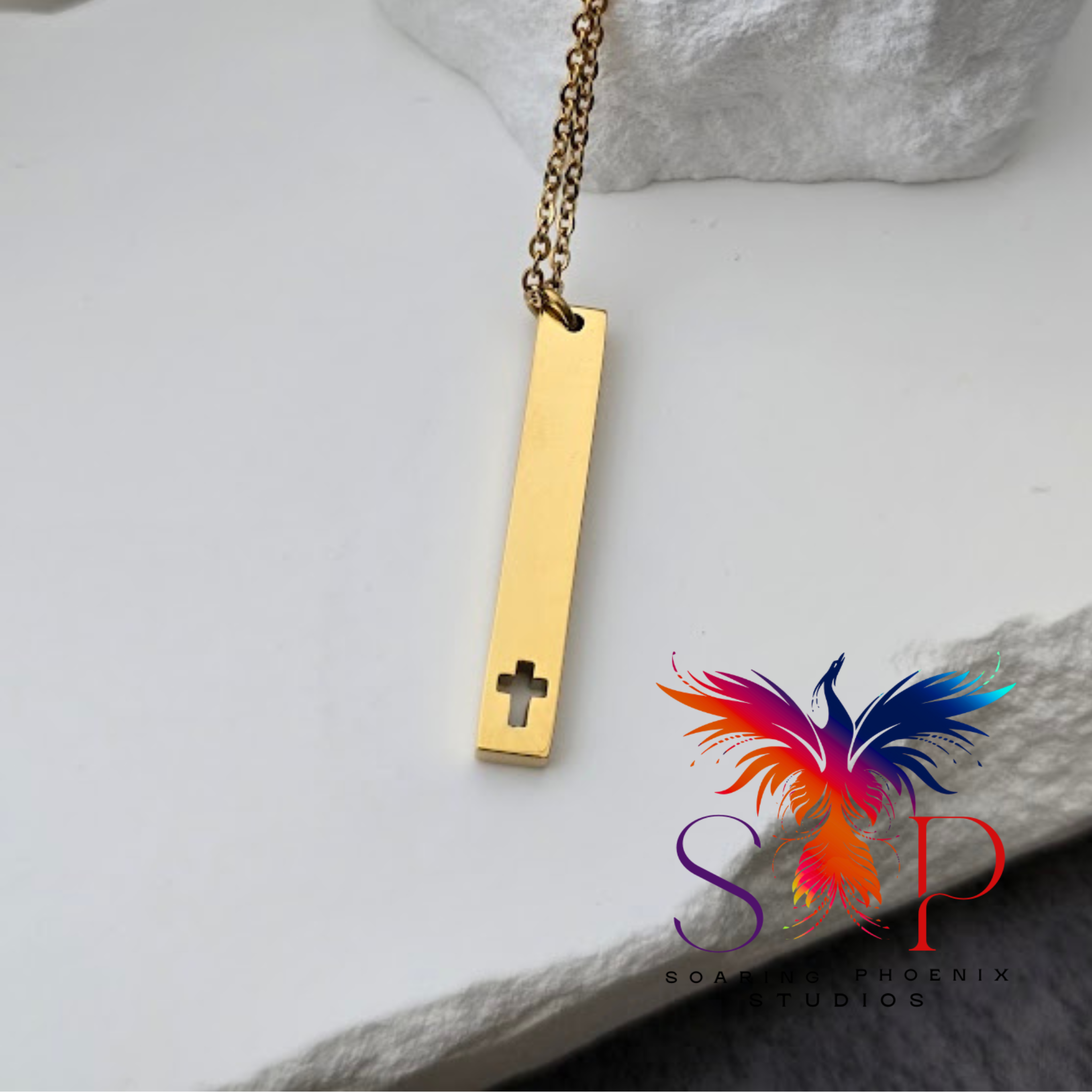 Cross Cutout Bar Necklace
