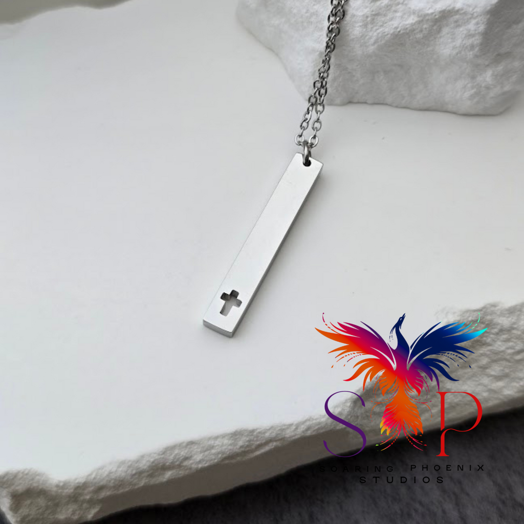 Cross Cutout Bar Necklace