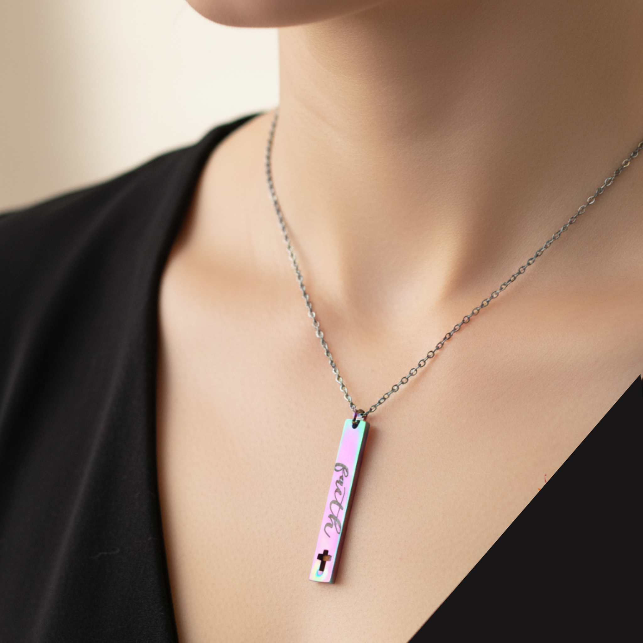 Cross Cutout Bar Necklace