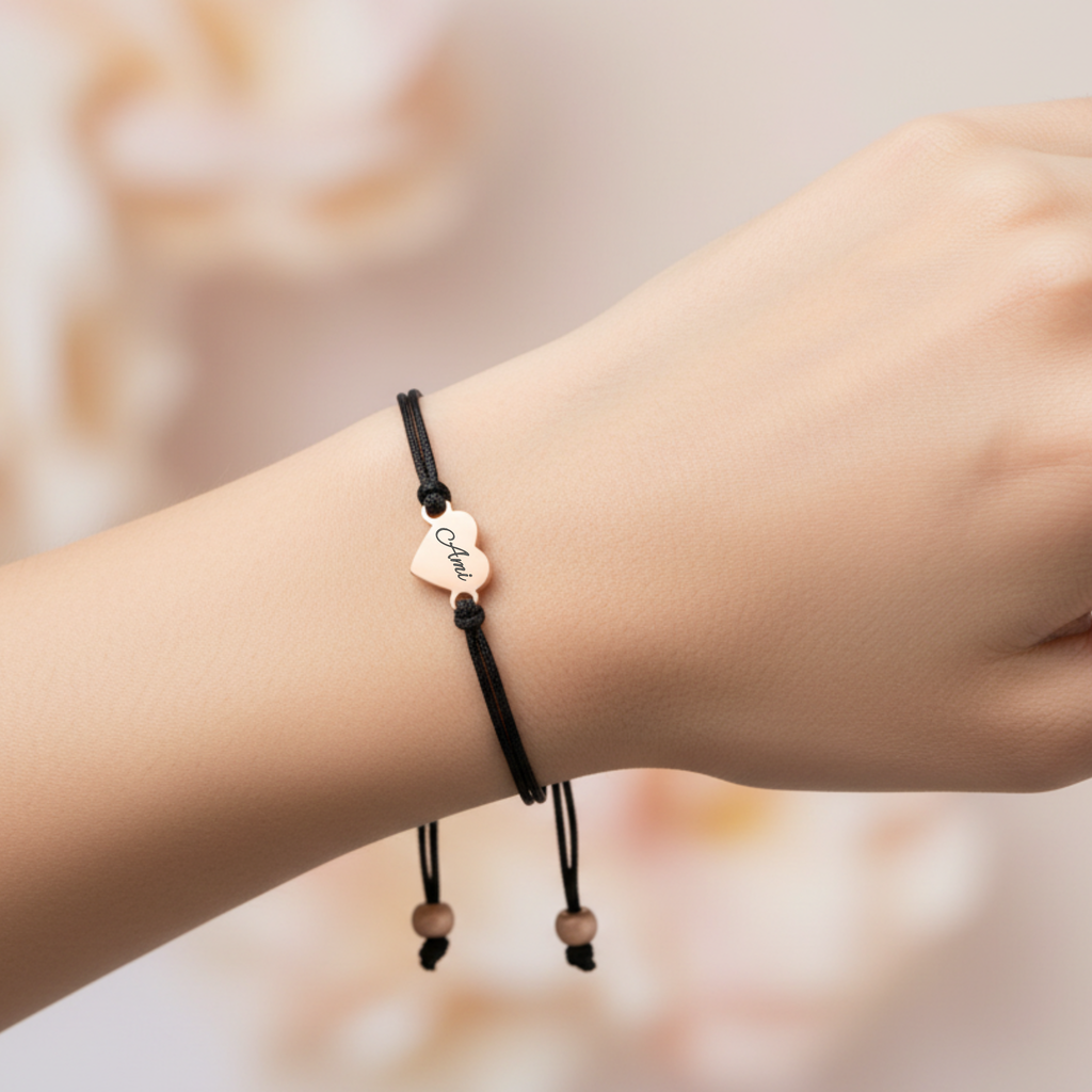 Petite Heart Cord Bracelet - Custom Engraved