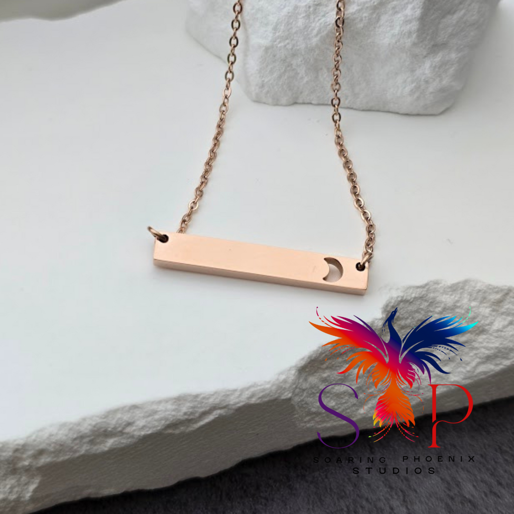 Moon Cutout Bar Necklace - Personalized
