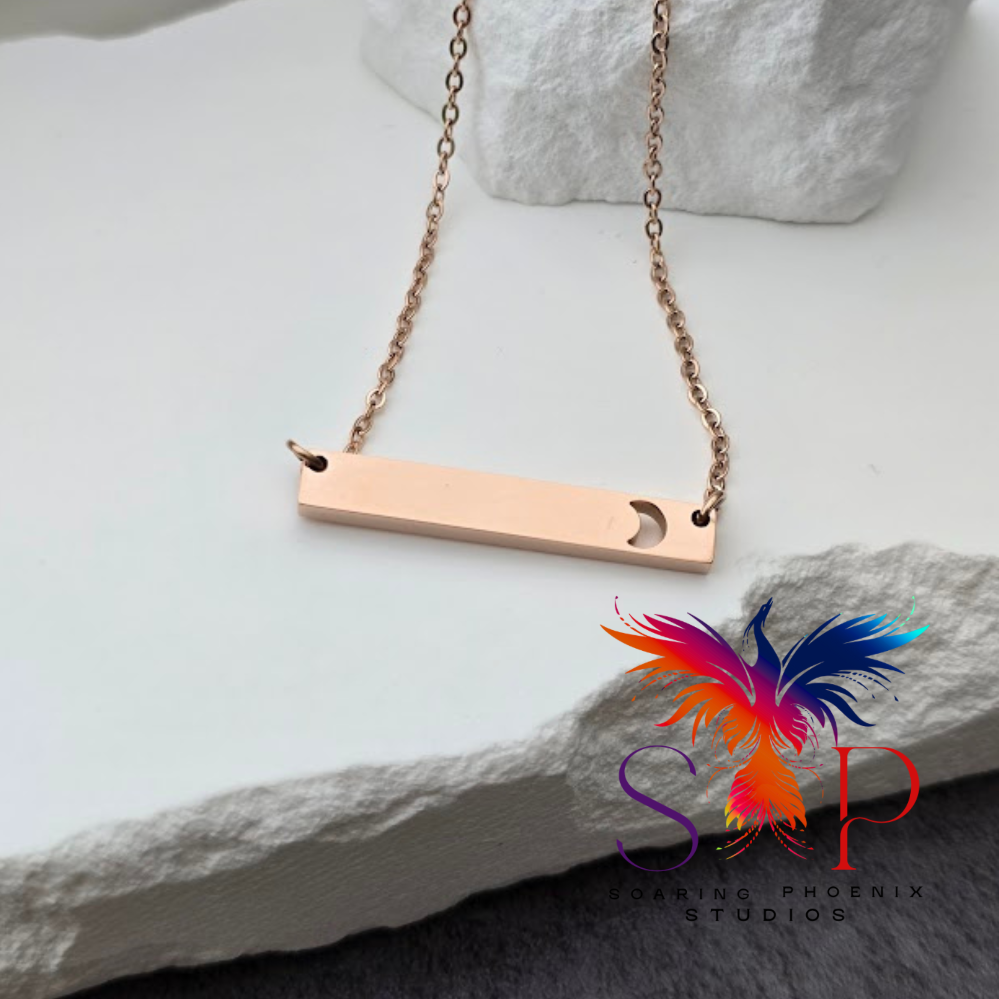 Moon Cutout Bar Necklace - Personalized