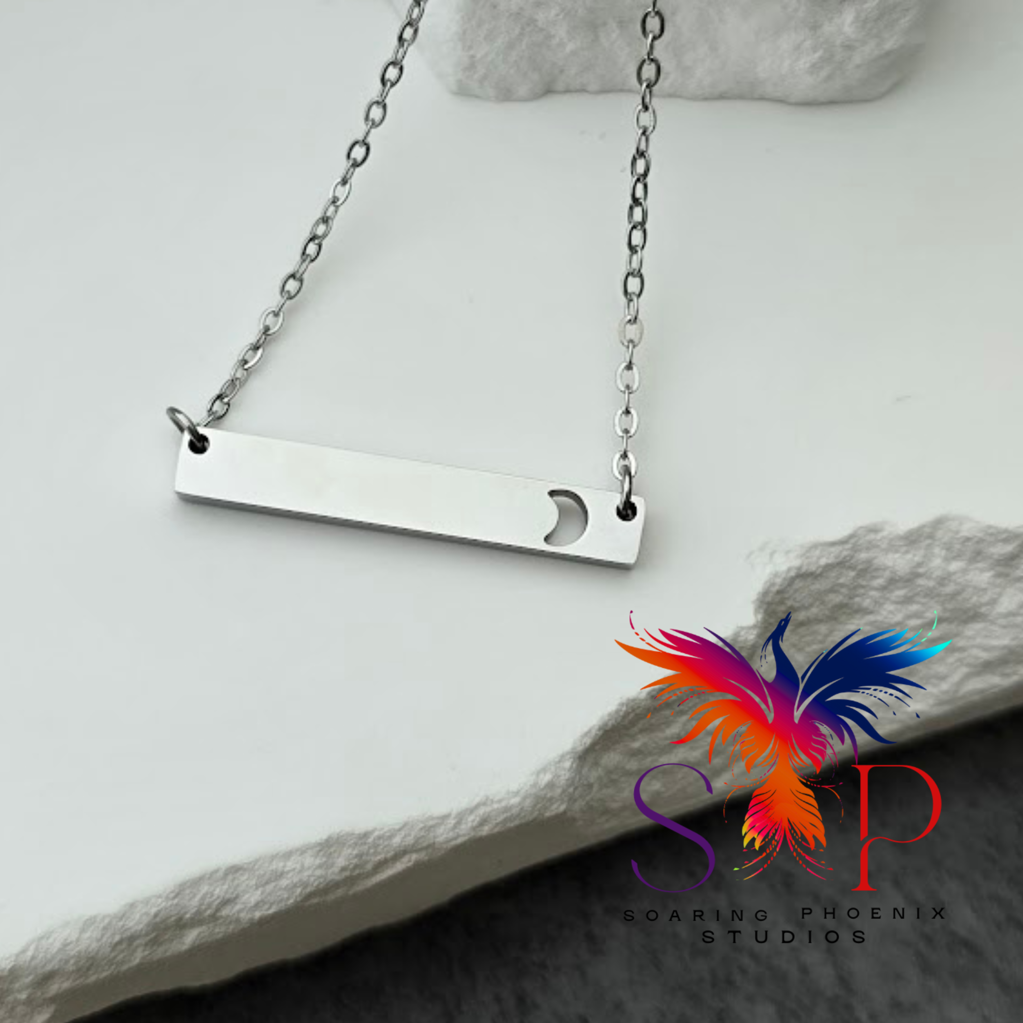 Moon Cutout Bar Necklace - Personalized