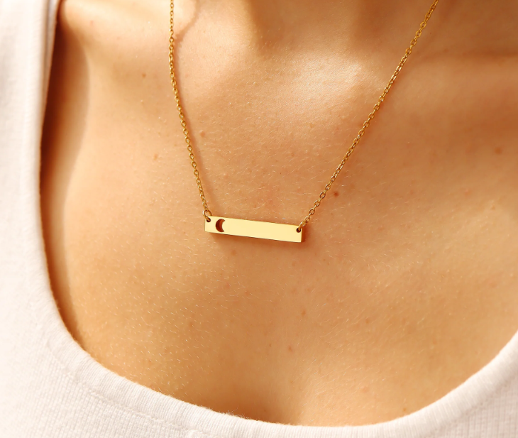Moon Cutout Bar Necklace - Personalized