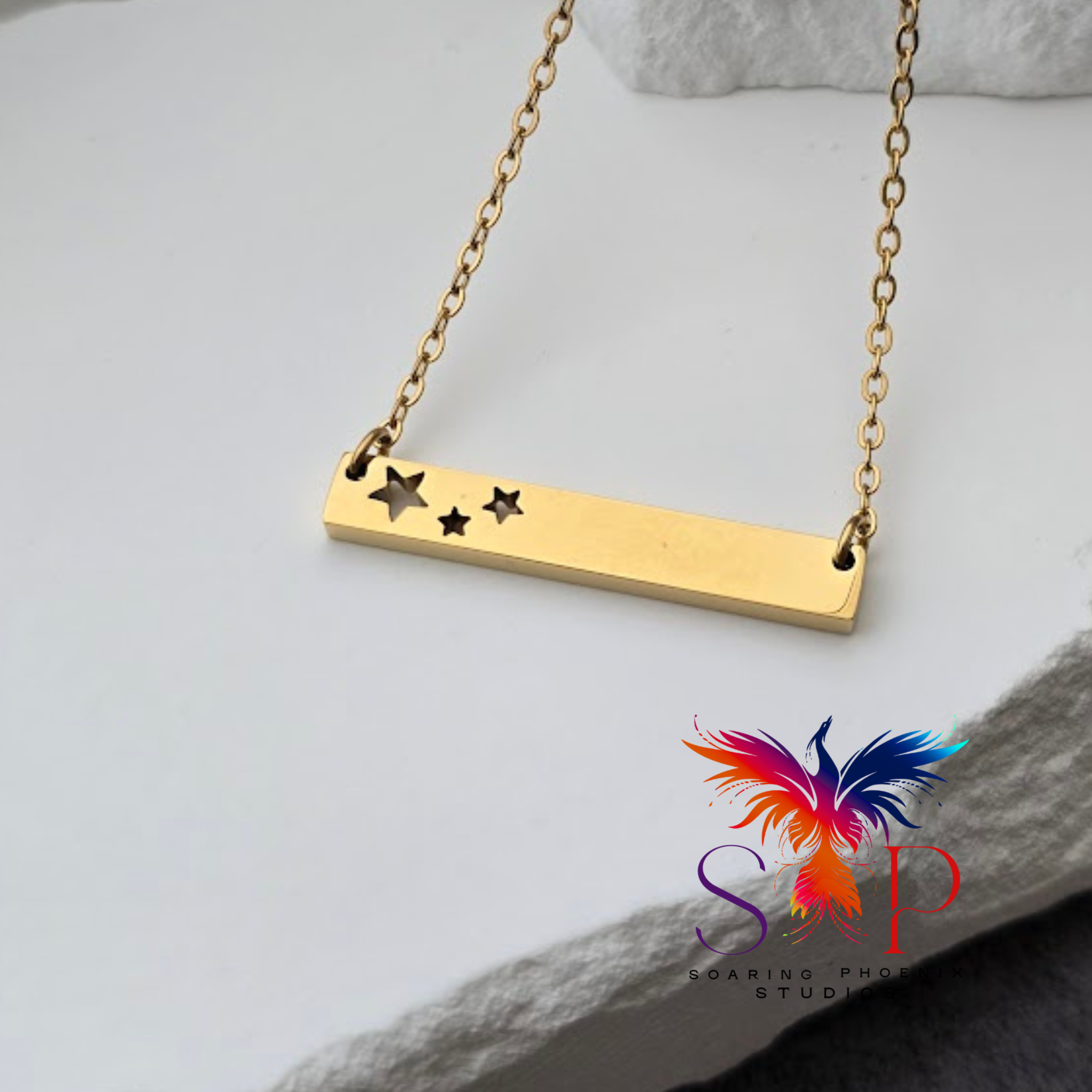 Stars Cutout Bar Necklace - Personalized