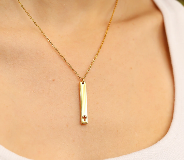 Cross Cutout Bar Necklace